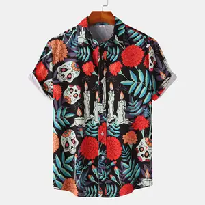 Chaoqi Merk Groothandel Hoge Kwaliteit Katoen Materiaal Schedel Print Shirts Hawaii Shirts Custom Skull Design T-Shirt