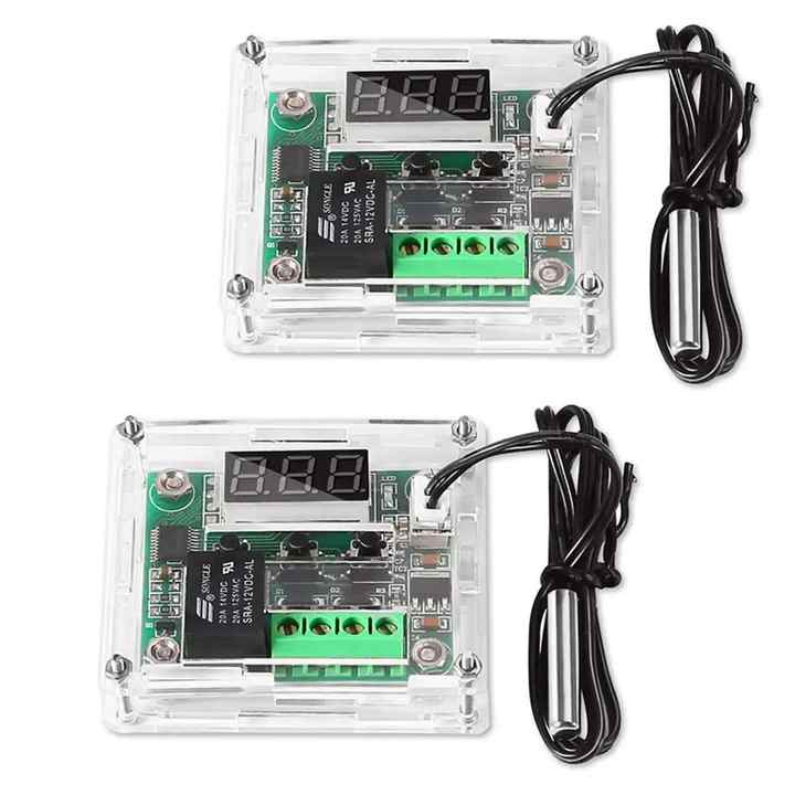 2PCS Temperature Controller Module with Case, XH W1209 LED Display Digital Thermostat Module with Waterproof NTC Probe -50~110