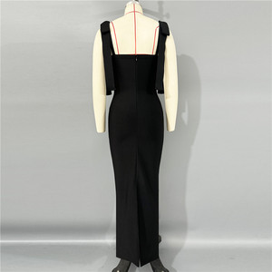 Vestido Largo Negro de Alta Calidad con Hombros Descubiertos y Cuello Halter para Fiesta, Liso, Ajustado y Transpirable para Mujer - Product Image 2