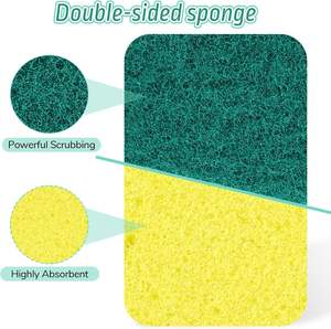 Éponge de cuisine en nylon antibactérien compressé, robuste, double éponge à récurer pour la vaisselle, éponge à récurer verte et jaune - Product Image 4