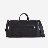 Tas Travel Holdall Logo Kustom Tahan Lama, Tas Travel Semalam, Tas Duffel Jinjing, Tas Akhir Pekan Kulit Hitam dan Kanvas untuk Aktivitas Luar Ruangan