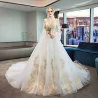 Robe de mariée florale en dentelle à sequins, à épaules dénudées, manches courtes bouffantes, broderie dorée, lavable, style robe de bal