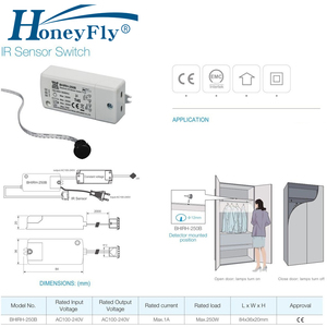 HoneyFly Interrupteur Cabinet BHIRH-250B IR Capteur Commutateur Utilisé À L'intérieur Du Cabinet (Ouvert Porte, Lumière sur/Fermer La Porte, Lumière Éteinte) - Product Image 2