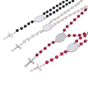 Custom Hot-Selling Zinc Alloy <b>Rosary</b> Necklace Multiple Colors Available Beading Supplies with Heat Transfer Design Promotion - Product Image 2