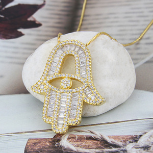 Bling Baguette <span class=keywords><strong>collana</strong></span> <span class=keywords><strong>di</strong></span> palma <span class=keywords><strong>con</strong></span> la <span class=keywords><strong>mano</strong></span> <span class=keywords><strong>di</strong></span> <span class=keywords><strong>Fatima</strong></span> ciondolo occhio religioso gioielli alla moda ciondolo collane - Product Image 3