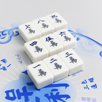 Coffret Cadeau de Luxe Mahjong Singapour 42*30*10mm Mélamine Bleue et Blanche 156 Tuiles Tuiles Animaux Joker Boîte Cadeau d'Entreprise Premium