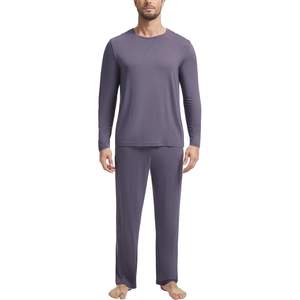 Custom <b>Men's</b> Tencel Modal <b>Pajama</b> <b>Set</b> Long Sleeve Crew Neck Lounge Wear with Pockets Bamboo <b>Pajamas</b> <b>Mens</b> - Product Image 4