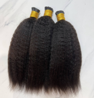 Extensiones de Cabello Humano Virgen Brasileño 100% Doble Trama Grado 10A-12A Liso Kinky con Micro Link I-Tip