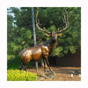 현대 홈 장식 손으로 새겨진 금속 동물 청동 황동 사슴 동상 조각 판매