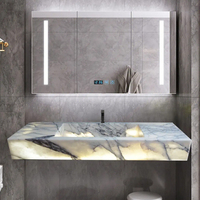 Plan de toilette flottant en marbre onyx blanc italien rétroéclairé, comptoir de salle de bain en marbre, vasque en marbre