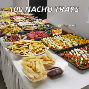 100 plateaux jetables en plastique PP de 12 oz pour chocolat, salades, biscuits, nachos, 6x5, 2 compartiments, plateaux transparents pour collations pour les fêtes d'enfants, les films - Product Image 3