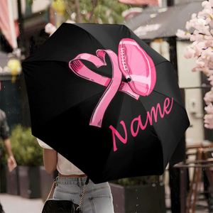 1 Parapluie pliant personnalisé avec nom, ruban rose, thème football, impression UV, sans MOQ, cadeau de sensibilisation, Guarda Chuva Personalizado - Product Image 3