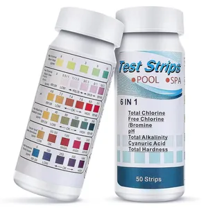Testeur d'eau multifonction 6 en 1 pour <span class=keywords><strong>piscine</strong></span> et spa : chlore, pH, alcalinité totale, <span class=keywords><strong>acide</strong></span> <span class=keywords><strong>cyanurique</strong></span> (pour bandelettes) - Product Image 1