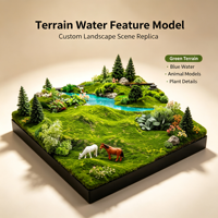 Modèle de paysage architectural personnalisé avec terrain, éléments aquatiques et figurines d'animaux