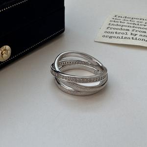 Bague en argent pur S925 de style médiéval, luxe léger, avec zircon, simple, élégante, tempérament, design multi-couches en forme de croix, pierre taillée - Product Image 4