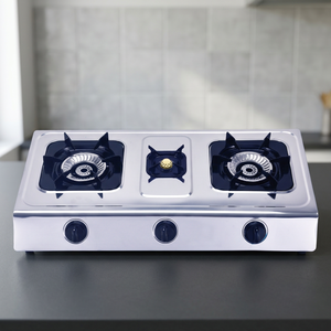 Table de cuisson à gaz 3 brûleurs en acier inoxydable avec support hexagonal, allumage électronique et commande par bouton pour usage domestique - Product Image 2