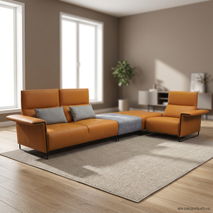 Serie de Sofás ATH 5142, Sofá Modular en Forma de L, Convertible, de Lujo Moderno, en Cuero Genuino y Tela, 3+2+1 Plazas, para Sala de Estar, Malasia - Product Image 3
