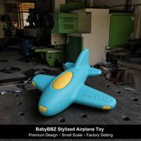 Jouet en silicone pour bébé, avion stylisé cyan vif avec accent jaune, étoile à quatre branches, doux, moulé, pour la chambre de bébé
