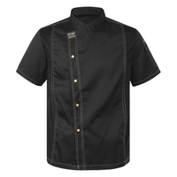 Veste de chef à manches courtes aspect denim pour homme, patte de boutonnage asymétrique, maille respirante, veste de cuisine, uniforme de travail pour hôtel et restaurant