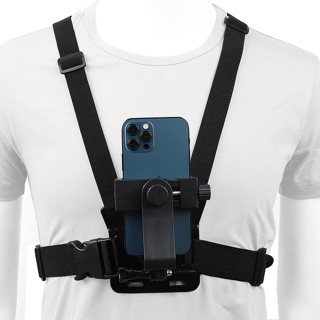 Mobile Phone Chest Strap Harness Mount Strap Holder Kit for POV/VLOG Cell Phone Clip Compatible with GoPro Osmo Action Cameras