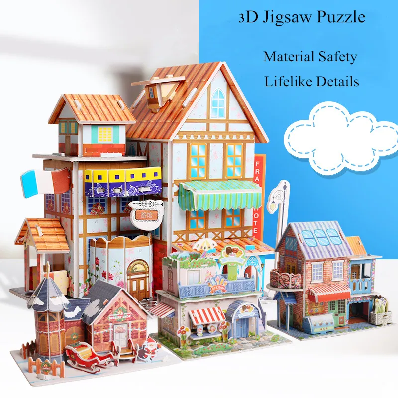Puzzle Jigsaw 3D Kertas, Mainan Edukasi Dini Anak-anak Model DIY, Rumah Mobil Pesawat Terbang Kamar Mandi, Mainan Puzzle Anak-anak