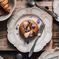 Assiettes en céramique de grès à motif gaufré européen pour vaisselle, ensemble complet, glaçure mate baroque, ensemble d'assiettes rétro, vaisselle