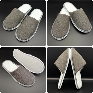 Chaussons de luxe à bout fermé, semelle épaisse, en tissu chevron marron et blanc, pour hôtel, usage intérieur - Product Image 2