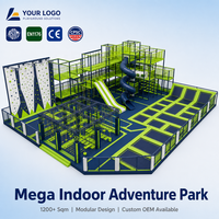 Mega Parc d'Aventures Intérieur |   Aire de jeux intérieure modulaire de plus de 1200 m² avec des toboggans géants, un parcours ninja, un mur d'escalade et une zone de trampolines