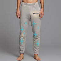 Pantalon de jogging gris ample en molleton bouclette avec logo personnalisé, patch brodé et impression vintage en relief, effet délavé, style designer