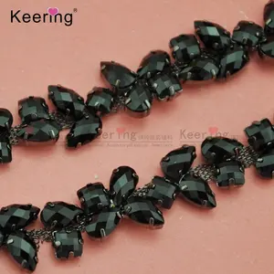 Bán Buôn Rhinestone Trim Đen Acrylic Bead Tô Điểm Cho Quần Áo WRC-337