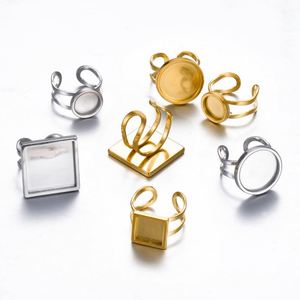 Rond carré ovale épais en acier inoxydable réglable paramètres de bague Cabochon Base vierge résultats de fabrication de bijoux à bricoler soi-même - Product Image 3