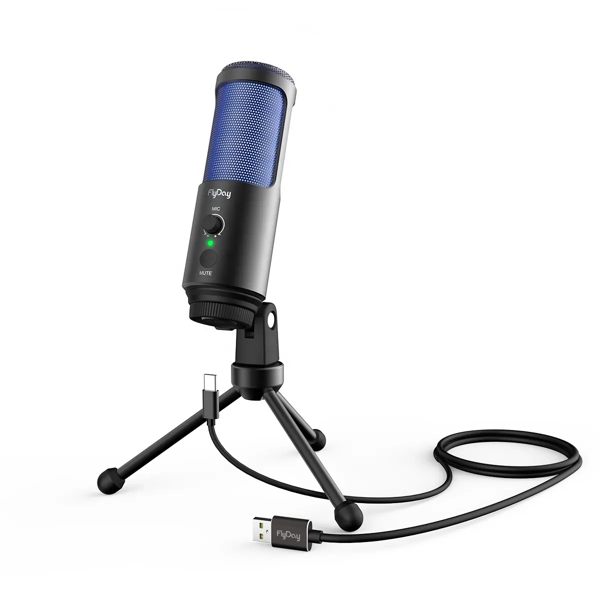 OEM Desain Baru Pabrik Mikrofon RGB Tipe C Game, Mikrofon Kondensor USB Mikrofon Studio Profesional