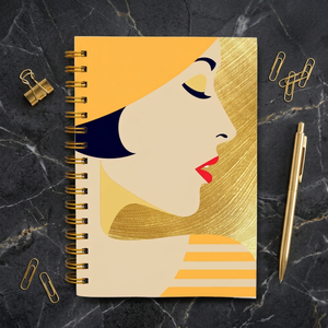Cuaderno Espiral con Diseño Artístico de Perfil de Mujer, Cubierta con Lámina Dorada, Cuaderno de Composición con Diseño Impreso - Product Image 1