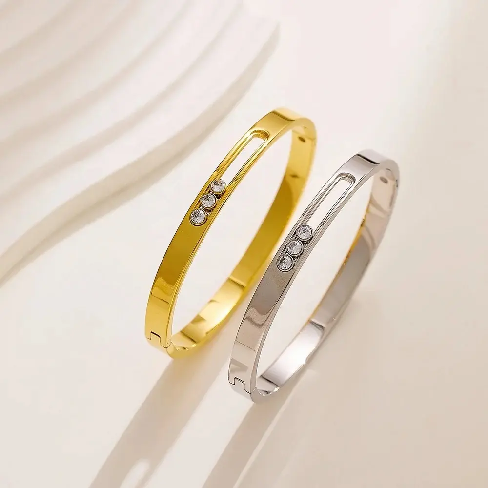 Waterproof Zircon High Quality Luxury 18k Gold Charms Wholesale For Girls Women Fashion Jewelry Stainless Steel Bracelets Bangle