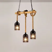 Lampe suspendue LED à 3 têtes E27, style nordique, hauteur réglable, en fer et corde de chanvre, pour restaurant, salle à manger, cuisine