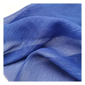 Tela Crepé Chifón de Poliéster con Hilo Plateado Teñido, Transpirable y Arrugada para Falda/Blusa/Vestido de Noche - Product Image 1
