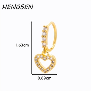Showfay Anneau de <span class=keywords><strong>nez</strong></span> en alliage de cuivre plaqué or 18 carats avec zircone cubique, pendentif cœur creux, pour mariage et fiançailles - Product Image 3
