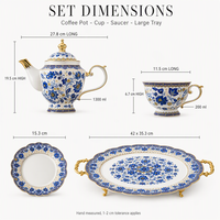 Service à café en porcelaine bleue italienne 15 pièces avec bordure dorée, théière, tasses, soucoupes, sucrier, crémier – Vente en gros, fournisseur OEM ODM
