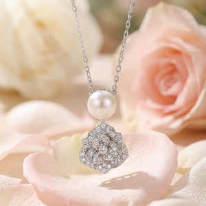 Freshwater Pearl Flower Pendant Necklace <b>Copper</b> Zircon Floral Bloom Necklace Dainty Elegant Necklace For Women Gift - Product Image 4