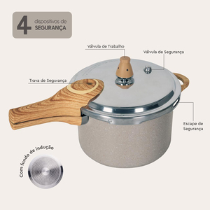 <b>Ceramic</b> Non-Stick Pressure Pot With Wood Handle Stainless Steel Lid for Gas and Induction Pressure Cooker - Product Image 2