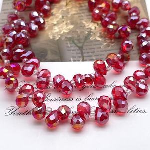 Perles en verre en forme de goutte de cristal de fraise, 6 mm, perles en verre en vrac pour la fabrication de bijoux DIY, trou horizontal, facettées - Product Image 1