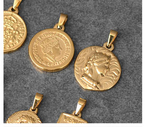 Joyería de moda Vintage medallón círculo colgante de acero inoxidable Ángel romano real reina Isabel 18K chapado en oro encanto - Product Image 6