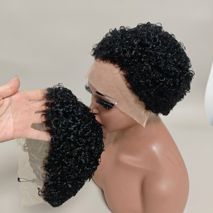 Letsfly Promotion 36$ Natural Black 13x4 <b>Bob</b> Lace Front <b>Wig</b> Bleached Knot Short for Cut Pixie Curly Women Remy Brazilian Hair - Product Image 1