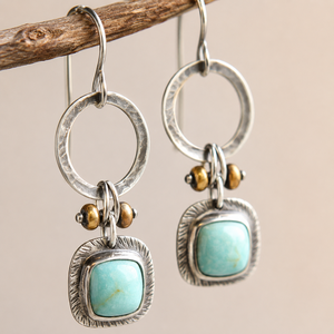 Orecchini Pendenti Vintage Blu-Verde Quadrati Stile Artigianale Gioielli di Moda per Donne - Product Image 3
