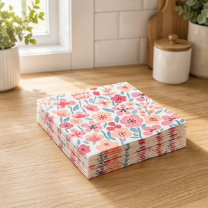 Serviettes en <span class=keywords><strong>papier</strong></span> 3 plis jetables à motif floral rose aquarelle pour mariage, thé ou anniversaire - Product Image 3