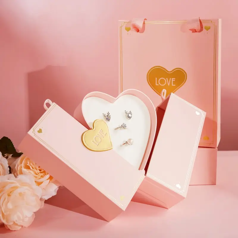 Valentine Dag Geschenkdoos Dubbel Hart 520 Meisje Roze Geschenkdoos Creatieve Ring Ketting Sieraden Verpakking