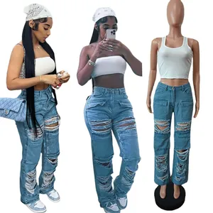 F88472 2023 Clothes Women Skinny Jean Pants Ripped Ladies Jean Trousers Female High Quality Pant Jeans Pants Torn Denim Overalls