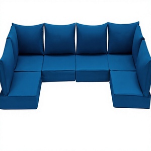 HOMREST Outdoor Water-Repellent Foam-Filled <strong>Replacement</strong> <strong>Cushions</strong> for 6-Seat <strong>Rattan</strong> Wicker Sectional Patio <strong>Furniture</strong> Set-Blue - Product Image 1