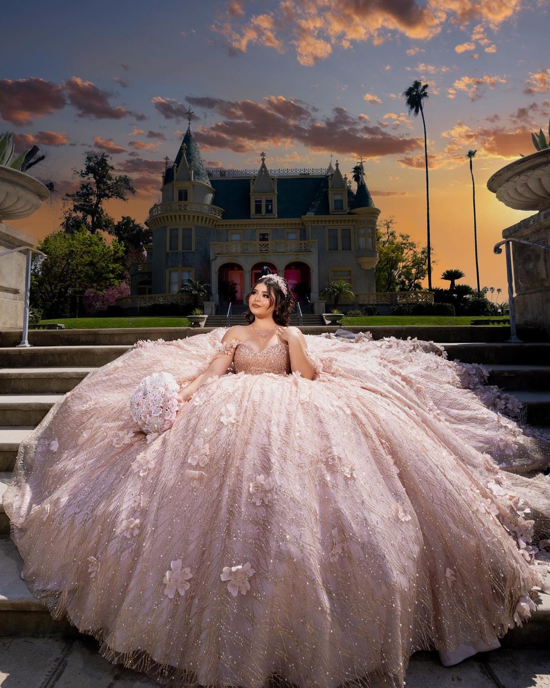 Mumuleo off Shoulder Rose Gold Quince Dress - Sweetheart Neck