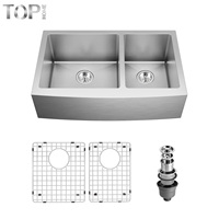 Wastafel Dapur Tophome Farmhouse 304 Stainless Steel Apron Front Buatan Tangan Single Bowl Finishing Brushed Bersertifikasi CUPC Garansi 5 Tahun